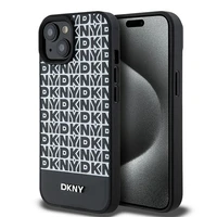DKNY Odinis spausdintas raštas metalinis logotipas Magnetinis dėklas iPhone 15 / 14 / 13 - juoda