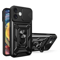 Hybrid Armor Camshield šarvuotas dėklas telefonui iPhone 16 su kameros dangteliu ir stovu - juodas