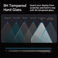 Spigen Glas.tR EZ Fit grūdintų apsauginių stiklų rinkinys iPhone 16 Pro Max / 17 Pro Max telefonams – 2 vnt.