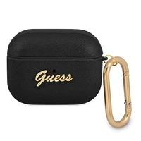 Guess GUAPSASMK Dėklas AirPods Pro juodas Saffiano Script Metal kolekcija