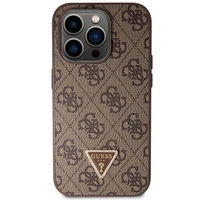 Guess GUHCP14LP4TDSCPW dėklas iPhone 14 Pro - rudas kryžminis 4G metalinis logotipas