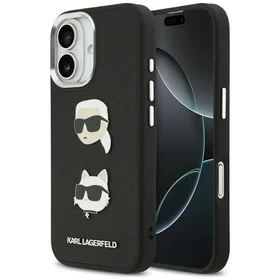 KARL LAGERFELD dėklas telefonui IPHONE 17, suderinamas su magnetiniu MagSafe (KLHCP17SPSFDHPOK, FW Grained PU W/ K&C Heads Pins & Logo) juodas