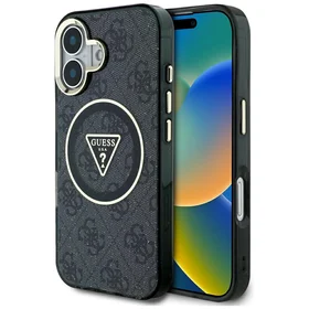 Guess IML Metal Glitter 4G Circle Triangle Magnetinis dėklas telefonui iPhone 16 - juodas