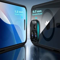 ESR Classic Hybrid Halolock MagSafe komplektas su apsauginiu stiklu iPhone 16 - skaidrus su juodu rėmeliu