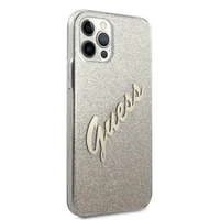 Guess GUHCP12MPCUGLSGO iPhone 12/12 Pro 6.1" auksinis kietasis dėklas Glitter Gradient Script