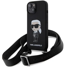 Karl Lagerfeld KLHCP15SSCBSKNK iPhone 15 6.1" kietas dėklas juodas/juodas Crossbody Silikoninis Ikonik