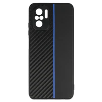 Tel Protect CARBON dėklas telefonui Xiaomi Redmi Note 10/Note 10S/Poco M5S juodas su mėlyna juostele