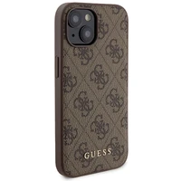 Guess 4G Metal Logo dėklas telefonui rinkinys iPhone 15 + 5000mAh Magnetinė išorinė baterija - ruda