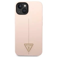 Guess GUHCP14SSLTGP iPhone 14 6.1" rožinis silikoninis dėklas telefonui su trikampio dizainu