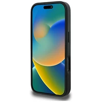 Guess Grained Hot Stamp Peony trikampio logotipo magnetinis dėklas telefonui iPhone 16 Pro Max - juodas