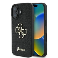 Guess Fixed Glitter Big 4G dėklas telefonui iPhone 16 Plus - juodas