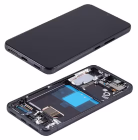 Ekranas Samsung S901 S22 5G su lietimui jautriu stikliuku ir rėmeliu Phantom Black originalus (used Grade B, without buttons)