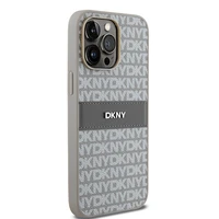 DKNY odinis mono juostelės ir metalinis logotipas dėklas iPhone 14 Pro - smėlio spalvos