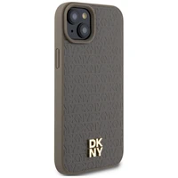 DKNY Odinis raštas metalinis logotipas Magnetinis dėklas iPhone 15 / 14 / 13 - ruda