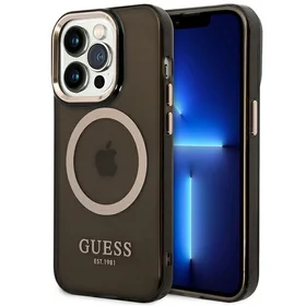 Guess GUHMP14LHTCMK iPhone 14 Pro 6.1" juodas/juodas kietas dėklas Auksinis kontūras Pusiau permatomas Magnetinis