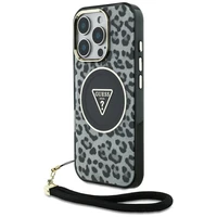 Guess HC IML leopardas trikampio virvelės dirželis MagSafe dėklas iPhone 16 Pro - juodas