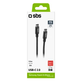 SBS TECABLETCC20BK USB-C kabelis - USB-C 25W Power Delivery 1,5 m - pilkas