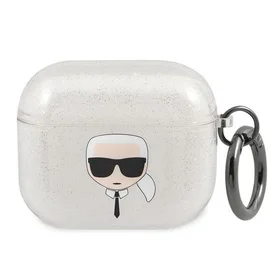Karl Lagerfeld blizgus Karl's Head dėklas AirPods 3 ausinėms - sidabrinis