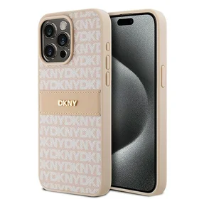 DKNY odinis Mono Stripe ir Metal Logo dėklas telefonui iPhone 15 Pro Max - rožinis