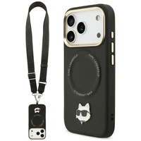 Karl Lagerfeld Big Strap Choupette metalinio logotipo Magnetinis dėklas telefonui iPhone 17 Pro - juodas