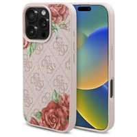 Guess GUHMP16LP4ROPEMCP iPhone 16 Pro 6.3" rožinė/rožinė kietas dėklas 4G Gėlių Raštas Magnetinis