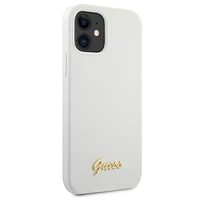 Guess GUHCP12SLSLMGWH iPhone 12 mini 5.4" baltas/baltas kietas dėklas Metal Logo Script