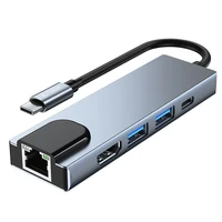 HUB Tech-Protect V3 5in1 USB-C - USB-A 3.0 / USB-A 2.0 / USB-C / HDMI / RJ45 - pilkas