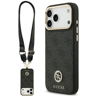Guess 4G Strass Logo & Big Strap Metal Buttons Magnetinis dėklas iPhone 17 Pro Max - juodas