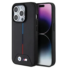 BMW dygsniuotas trispalvė Magnetinis dėklas telefonui iPhone 15 Pro - juodas