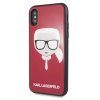 Karl Lagerfeld Ikoninis Blizgantis Karlo Galvos iPhone X / Xs Dėklas - raudona