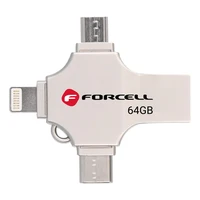FORCELL F-DATA USB atmintukas Metal Quad 64GB USB3.2 Gen 1 (USB A / Type C / Lightning / Micro USB) sidabrinis