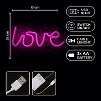 Neon LED Light LOVE rožinis Bat + USB FLNE05 Forever Light