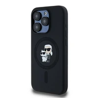 Karl Lagerfeld silikoninis Karl&Choupette magnetinis dėklas telefonui iPhone 15 Pro - juodas