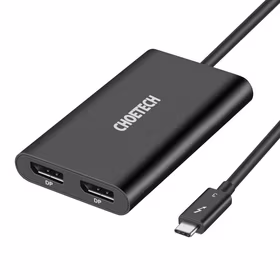 Choetech kištuko adapteris USB Type C Thunderbolt 3 (40Gbps) - 2x DisplayPort 4K 60Hz juodas (HUB-D03)