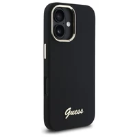 "Guess" silikoninis metalinis dėklas su logotipu ir rėmeliu, skirtas iPhone 16 - juodas