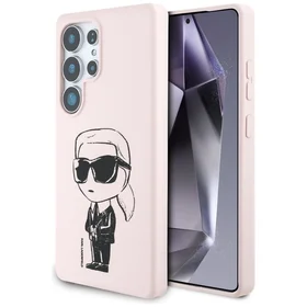 Karl Lagerfeld Silikoninis Grafiti Ikonik atspausdintas logotipas Magnetinis dėklas Samsung Galaxy S25 Ultra - rožinė