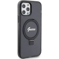 Guess Ring Stand Script Glitter Magnetinis dėklas telefonui iPhone 12/12 Pro - juodas