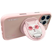 AmazingThing Nimmy Glasses Cool Cat MagSafe dėklas telefonui iPhone 16 Pro – rožinis