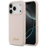 Guess Silikoninis Raštas Metalinis Logo Magnetinė dėklas telefonui iPhone 17 Pro - Rožinė