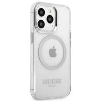 Guess Metal Outline Magnetinis MagSafe dėklas telefonui iPhone 13 Pro / iPhone 13 - sidabrinis