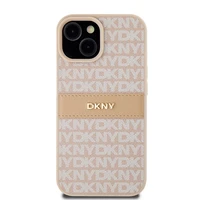 DKNY Odinis mono juosta ir metalinis logotipas dėklas telefonui iPhone 15 Plus / 14 Plus - rožinis