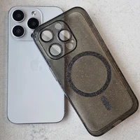 Blizgus magnetinis dėklas telefonui Iphone 14 Pro juodas skaidrus