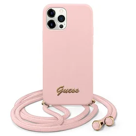 Guess GUHCP12LLSCLMMGLP iPhone 12 Pro Max 6.7" rožinė/rožinė kietas dėklas Metal Logo Cord