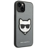 Karl Lagerfeld Saffiano Choupette Head Patch dėklas telefonui iPhone 14 Plus - sidabrinis