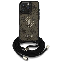 Guess 4G Big Logo Cord Stap dėklas telefonui iPhone 16 Pro Max - rudas