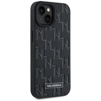 Karl Lagerfeld odinis monograma metalinis logotipas dėklas telefonui iPhone 15 / 14 / 13 - juodas