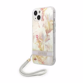 Guess GUOHCP14MHFLSU iPhone 14 Plus 6.7 "violetinis/violetinis kietas dėklas Gėlių dirželis