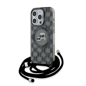 Karl Lagerfeld IML Crossbody Monogram Karl & Choupette Head Magnetinis dėklas telefonui iPhone 15 Pro - juodas