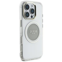 Guess IML Metal Colored Circle Classic Logo Magnetinis dėklas telefonui iPhone 16 Pro - pilkas
