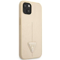 Guess GUHCP14MPSATLE iPhone 14 Plus 6.7" smėlinė/smėlinė kietas dėklas SaffianoTriangle Logo